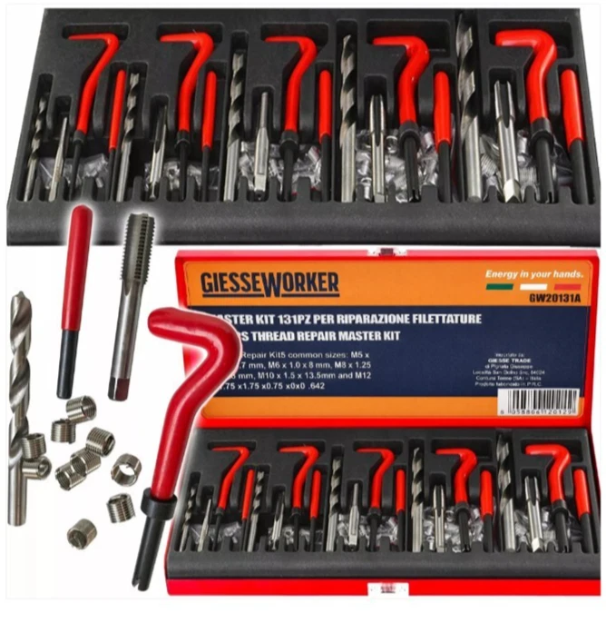 Kit Riparazione Filettature Elicoidi M5-M12 Ripristina Filetti Helicoil 131Pz