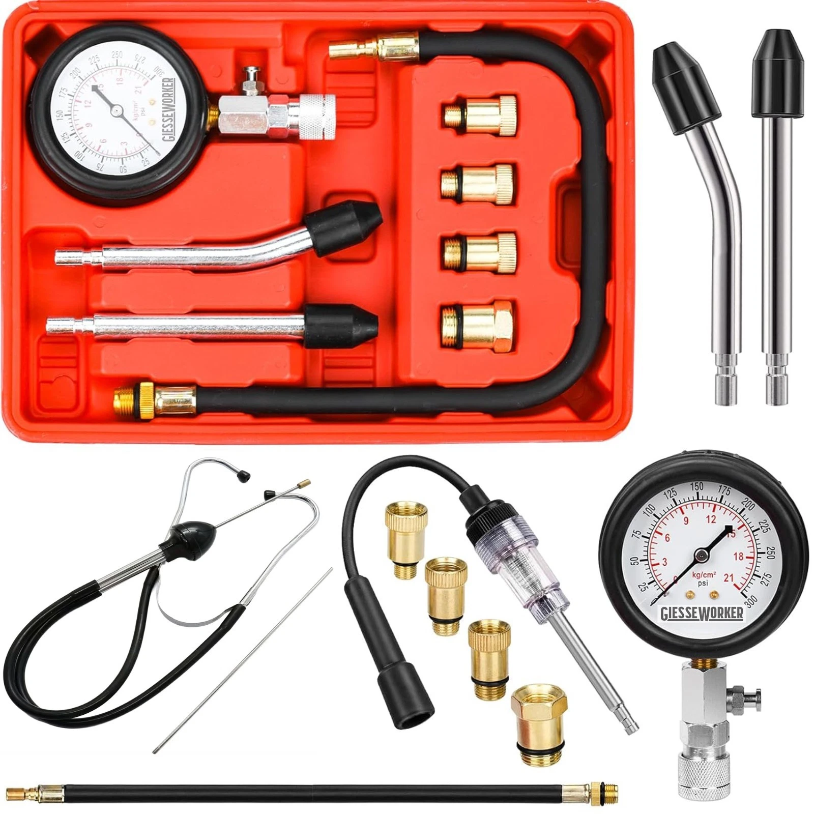 Tester di Compressione Manometri Motore Benzina Kit Pressione Cilindri Auto Moto